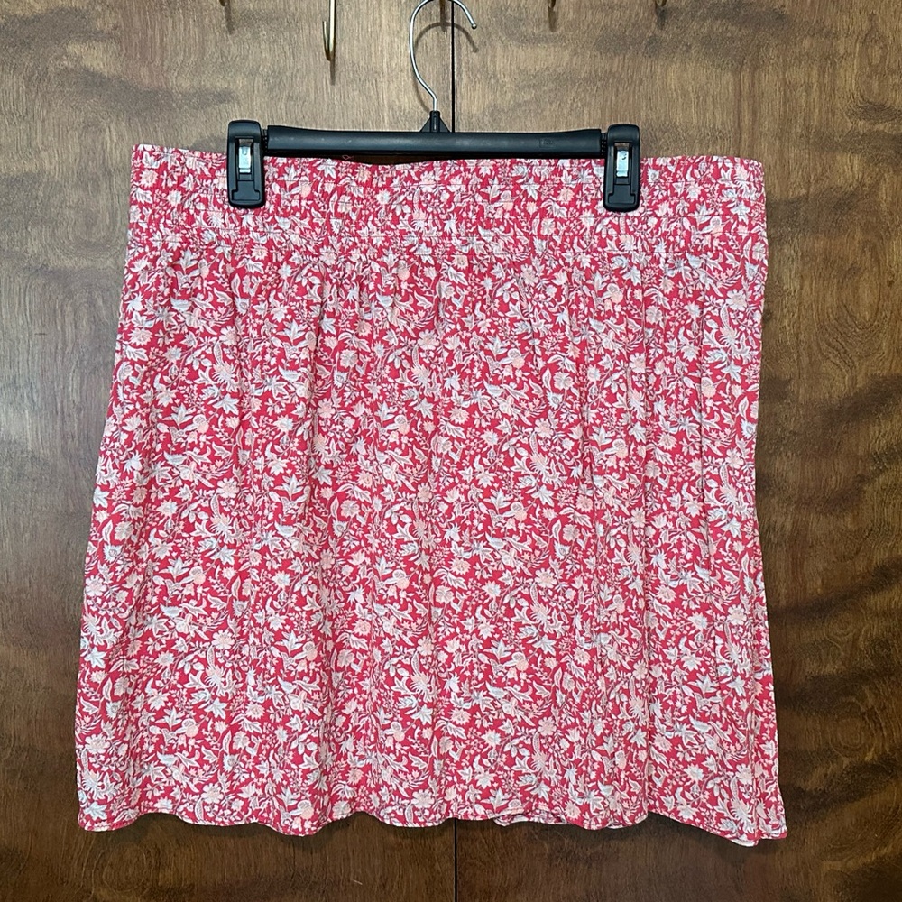 Loft Outlet Smocked Waist Mini Shift Skirt Womens XL Red & Cream Floral Rayon